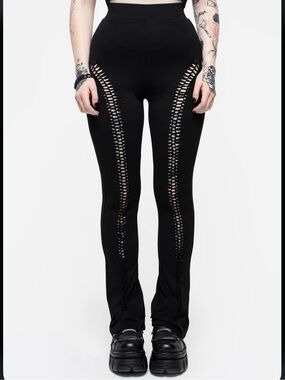 Disturbia Black Ladder-Panel Flared Pants